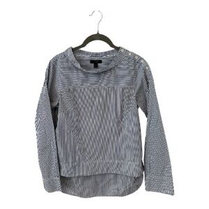J Crew Funnel Neck Blue and White Stripe Popover
